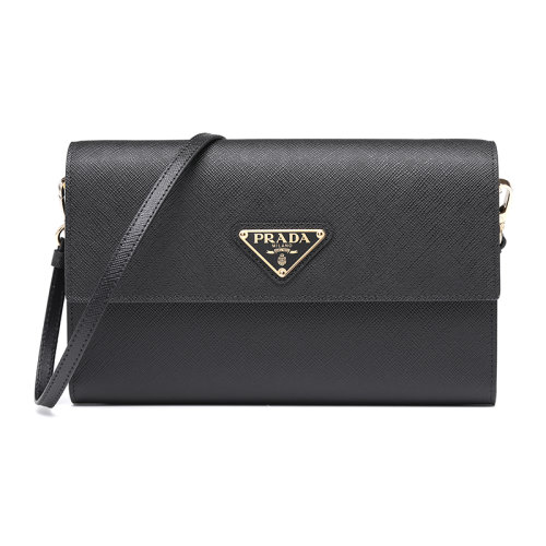 PRADA/普拉達三角徽標(biāo)牛皮革翻蓋單肩包斜挎包1MA022053