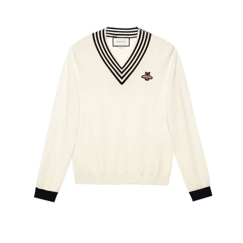 GUCCI/古馳 古琦男裝 蜜蜂貼花 時(shí)尚V領(lǐng) 男士棉質(zhì)針織衫/毛衣 496442 X9I00 1831