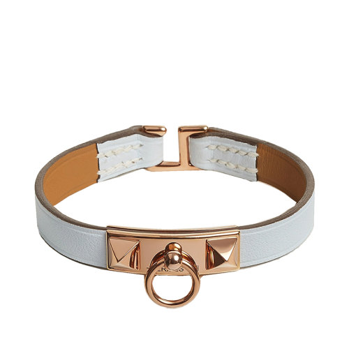 HERMES/愛馬仕 Rivale系列 男女同款mini霧藍色小牛皮飾鍍玫瑰金吊環(huán)手鐲手環(huán)H081181CDT0