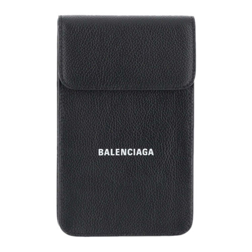 Balenciaga/巴黎世家 男士黑色粒面小牛皮經(jīng)典字母徽標(biāo)印花磁扣翻蓋開合單肩包手機(jī)包錢包卡包男包 640536-1IZI3-1090