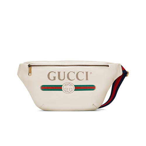 【香港】GUCCI/古馳 男士白色皮革標識印花雙G腰包