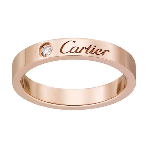 CARTIER/卡地亞 C de Cartier系列 18K金玫瑰金刻字單鉆結(jié)婚戒指  B4086400