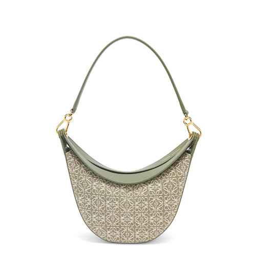 LOEWE/羅意威 22新款Luna系列 女士小號(hào)綠色/鱷梨綠老花織物皮革飾邊半月形流浪包單肩手提腋下包A923PM1X02-4364