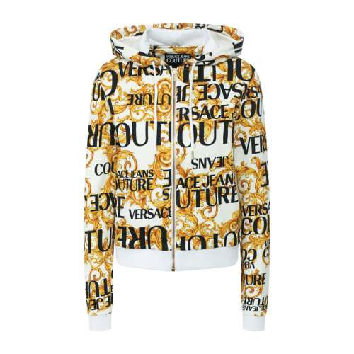VERSACE JEANS/范思哲牛仔 女士拼色棉質(zhì)經(jīng)典字母徽標(biāo)巴洛克圖案印花拉鏈開(kāi)合長(zhǎng)袖上衣外套連帽衫運(yùn)動(dòng)衫 B6HUA790-S0592 多色可選
