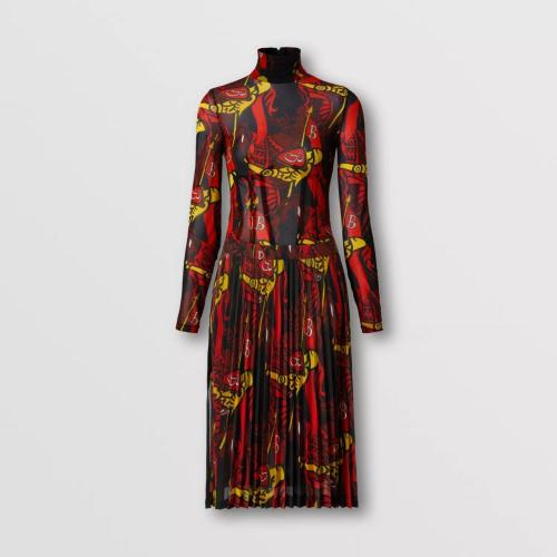  BURBERRY 22年秋冬 女士 馬術(shù)騎士印花平織高領(lǐng)連衣裙 80621181