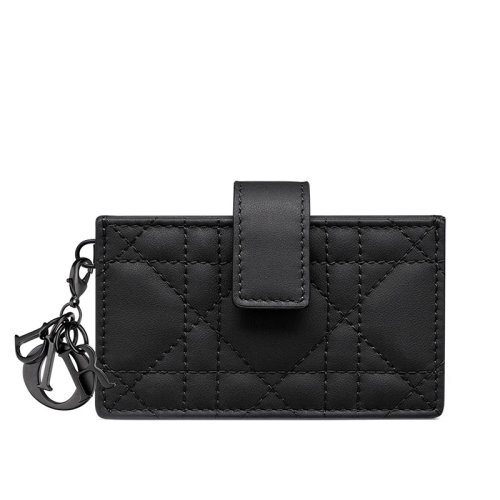 DIOR/迪奧 20系列LADY DIOR 系列 黑色小牛皮啞光經(jīng)典藤格紋風(fēng)琴褶卡片夾 S0074SLOI_M989