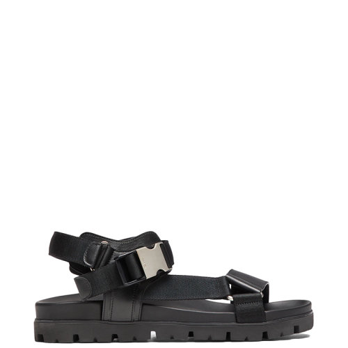 PRADA/普拉達(dá) 22年春夏新款 男士黑色皮革和尼龍飾帶運(yùn)動(dòng)涼鞋2X3055_3L74_F0002