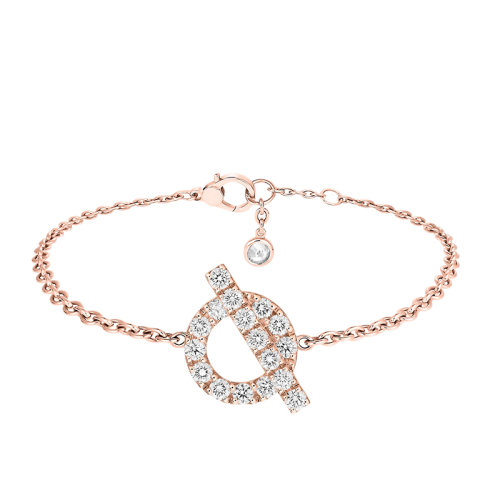 HERMES/愛(ài)馬仕 經(jīng)典Finesse系列 18K金玫瑰金鑲鉆棍狀環(huán)形圖案手鏈H219411B