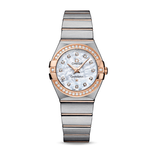OMEGA/歐米茄 星座系列 精鋼 18K金 表圈鑲鉆 鉆石刻度 石英機芯 女士腕表 123.25.27.60.55.001
