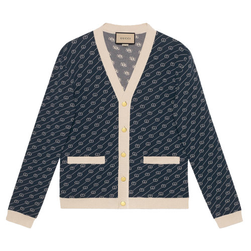 GUCCI/古馳 男士藍色棉/真絲針織開衫 660290XKBWA4492