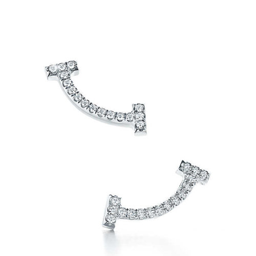 Tiffany & Co./蒂芙尼 經典Tiffany T系列 18K金白金鑲嵌鉆石Smile微笑笑臉耳釘36667168