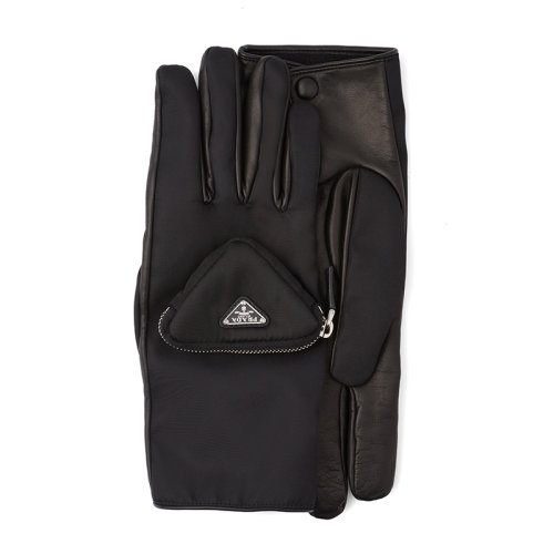 PRADA/普拉達(dá)  男士黑色再生尼龍和軟羊革手套2GG137_2DW1_F0002