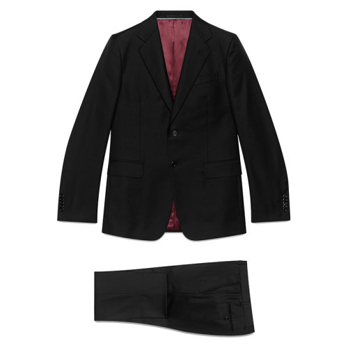 GUCCI/古馳男士黑色直筒羊毛西裝西褲 2件套604081Z421E1000