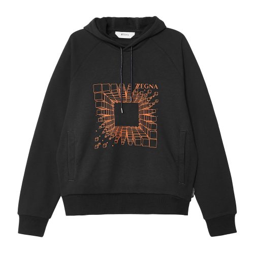 Z Zegna 黑色 魔方圖案標(biāo)志性連帽衛(wèi)衣 ZZ858R-VV458-8R2