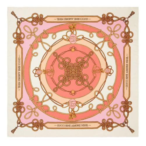  GUCCI古馳 22年秋冬 女士 光影飾帶印花真絲圍巾 703096 3G001 9272