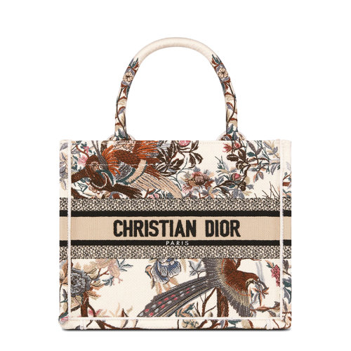 DIOR/迪奧 22新款BOOK TOTE系列 女士小號(hào)奶白色面料多色Jardin d'Hiver圖案刺繡手提托特包M1265ZRWD_M941