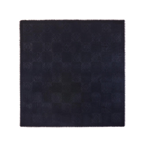 LOEWE/羅意威新款 女士深藍(lán)色羊絨混紡棋盤格方巾圍巾0010477800