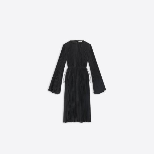  BALENCIAGA巴黎世家 22年秋冬 女士 連衣裙 Womens Pleated Drawstring Dress  in Black 70442