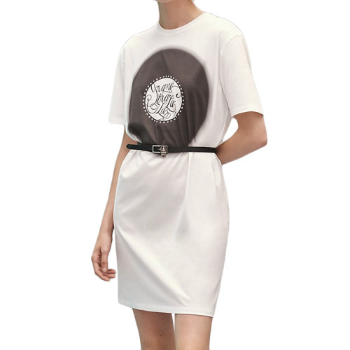 HERMES/愛(ài)馬仕 22年春夏新款 女士黑色/白色純棉Grand Traalala印花T恤連衣裙H2E4513DU0234