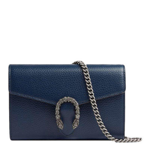 GUCCI/古馳   Dionysus系列 女士藍(lán)色牛皮材質(zhì)鏈條包單肩包斜挎包酒神包