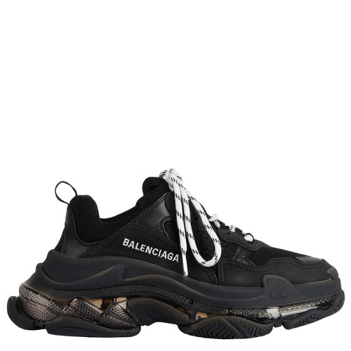 Balenciaga/巴黎世家  TRIPLE S系列 女士黑色雙層泡沫和網(wǎng)眼透明鞋底運(yùn)動鞋544351W2FB11000