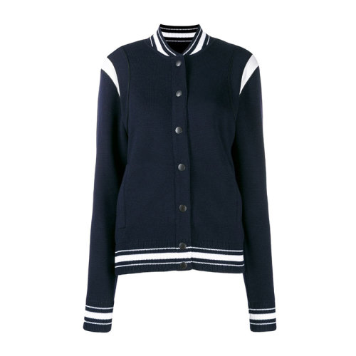 Givenchy/紀(jì)梵希 女士黑色羊毛棉質(zhì)混紡滌綸羅紋飾邊按扣開合飛行員夾克外套上衣 BW006V4Z51-410