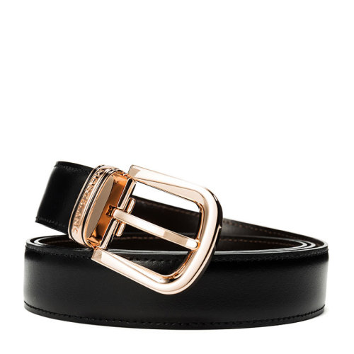 MontBlanc/萬(wàn)寶龍 男士黑色牛皮商務(wù)休閑腰帶鍍玫瑰金針式皮帶可裁剪 109737