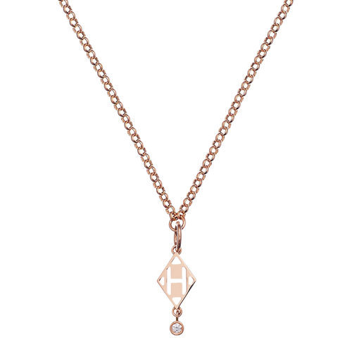 HERMES/愛(ài)馬仕 經(jīng)典Gambade系列 18K金玫瑰金鑲鉆菱形鏤空H吊墜項(xiàng)鏈H216331B