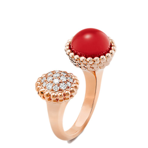 Van Cleef & Arpels/梵克雅寶 經(jīng)典Perlée couleurs系列 18K金玫瑰金鑲鉆圓形紅玉髓開口戒指指環(huán)VCARO9SV00