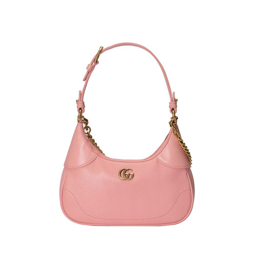 GUCCI/古馳 23春夏新款 Aphrodite系列 女士小號淺粉色皮革金色飾面雙G調(diào)節(jié)肩帶拉鏈開合單肩包731817AAA9F5815
