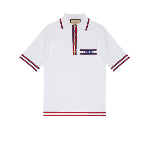 GUCCI/古馳 22秋冬新款 女士白色聚酯纖維/粘膠纖維混紡彈力POLO杉691713XKCAV9692