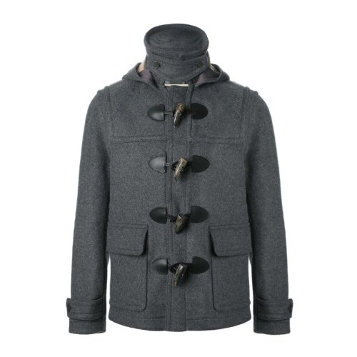 BURBERRY/博柏利 男士灰色羊毛角扣設(shè)計連帽大衣保暖外套夾克