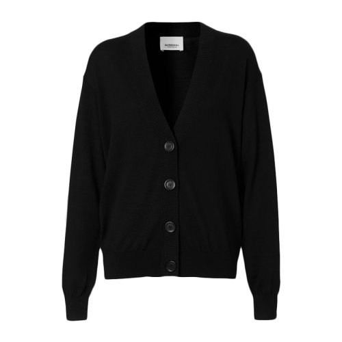 BURBERRY/博柏利 女裝 服裝 黑色羊毛V領(lǐng)系扣時(shí)尚休閑 女士針織衫毛衣 8024593