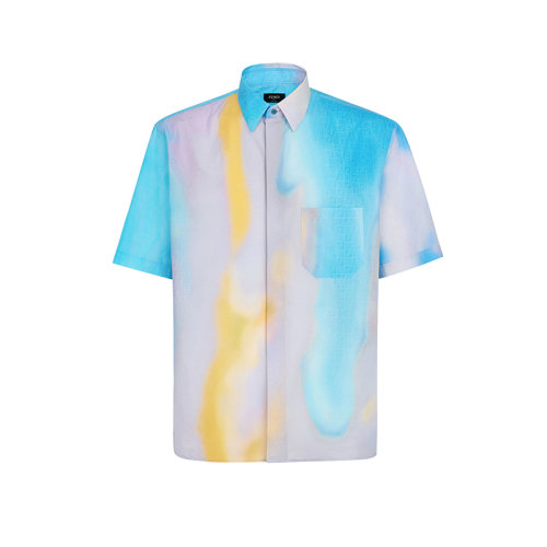 FENDI/芬迪 22年春夏新款 男士拼色純棉漸變色混搭抽象圖案印花短袖襯衫FS1022A9O6F1G38