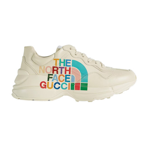 GUCCI/古馳 22秋冬款 The North Face聯(lián)名系列 女士象牙色皮革飾有彩色LOGO印花備用鞋帶低跟運(yùn)動(dòng)鞋685639DRW009522