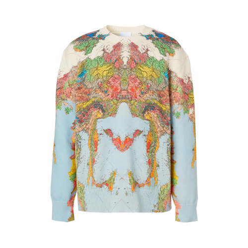 BURBERRY/博柏利 22年春夏新款 男士淺藍(lán)色棉質(zhì)絲網(wǎng)印刷地圖印花圓領(lǐng)長袖針織衫80560821