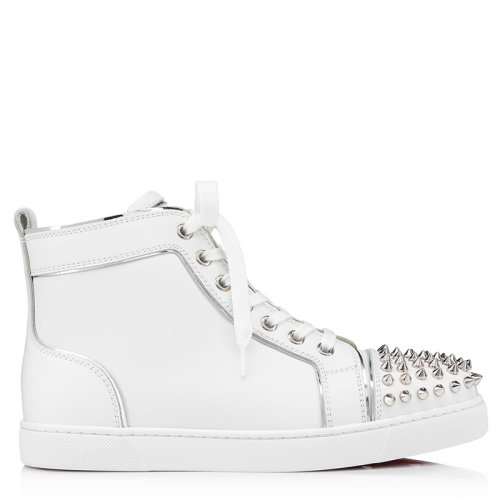 Christian Louboutin/克里斯提魯布托女士白色絨面小牛皮和銀色specchio高幫運動鞋 1210714H924