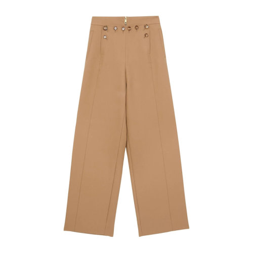 Burberry/博柏利 巴寶莉 女士 服裝 21春夏 駝色紐扣休閑褲闊腿褲 女士休閑褲