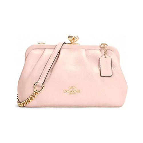 COACH 蔻馳 Nora Kisslock 云朵包 鎖吻扣 皮革 單肩斜挎鏈條包 女款 櫻花粉色 C2875-IMPPK