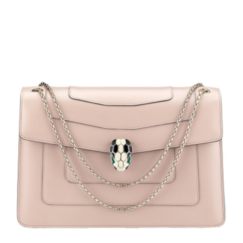 BVLGARI/寶格麗 21春夏  Serpenti Forever系列 女士粉色牛皮蛇頭扣單肩斜挎包鏈條包