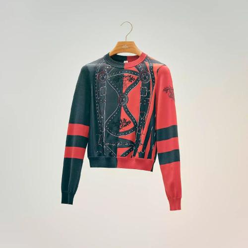  HERMES愛(ài)馬仕 22年秋冬 女士 針織衫 Pull manches longues twillaine imprime ??Grand Tral