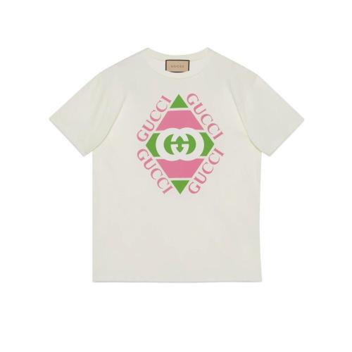  GUCCI古馳 22年秋冬 女士 Gucci復(fù)古標(biāo)識(shí)印花T恤 717422 XJEWF 9095