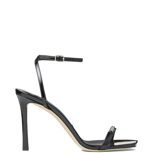 Jimmy Choo/周仰杰 22年秋冬新款 Jaxon 95系列 女士黑色軟漆皮標志條飾涼鞋JAXON95NAI