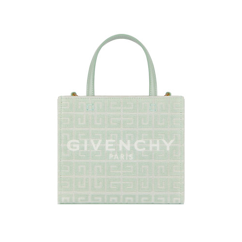 Givenchy/紀(jì)梵希 22新款 女士迷你青綠色刺繡帆布白色字母標(biāo)志拆卸肩帶皮革手柄金色飾面單肩斜挎托特包BB50N0B18Z-356