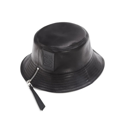 LOEWE/羅意威 22年春夏新款 女士黑色納帕牛皮革拉鏈漁夫帽112.10.010-1100