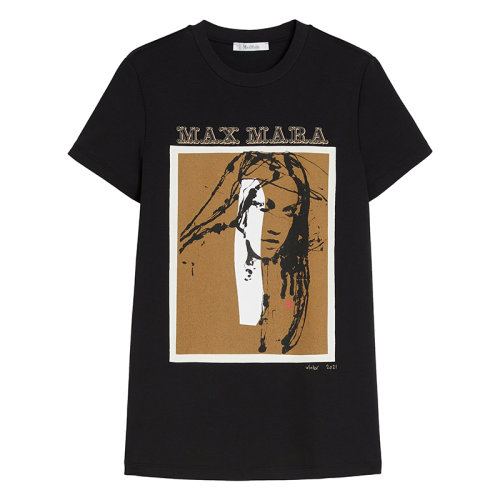 MaxMara/麥絲瑪拉  DIVINA系列 女士黑色圓領(lǐng)短袖純棉針織T恤1946101906004