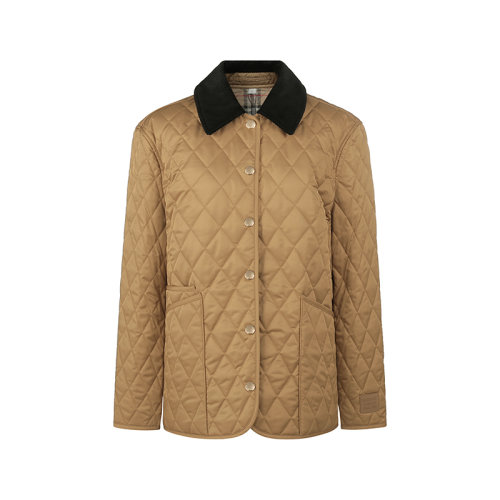 BURBERRY/博柏利 【22秋冬新款】 女款聚酯纖維燈芯絨衣領(lǐng)菱形絎縫棉服夾克上衣外套 80498641