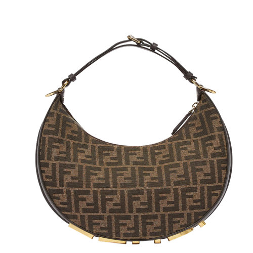 FENDI/芬迪 2022新款 Fendigraphy系列 女士小號棕色提花面料金色金屬標(biāo)志斜挎腋下包8BR798ALP3F1I02