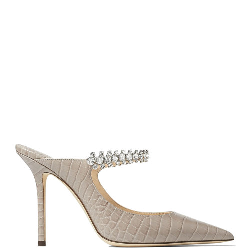 Jimmy Choo/周仰杰 22年秋冬新款 Bing 100系列 女士沙色鱷魚紋壓紋皮革配水晶綁帶尖頭高跟鞋BING100CCL-SABLE