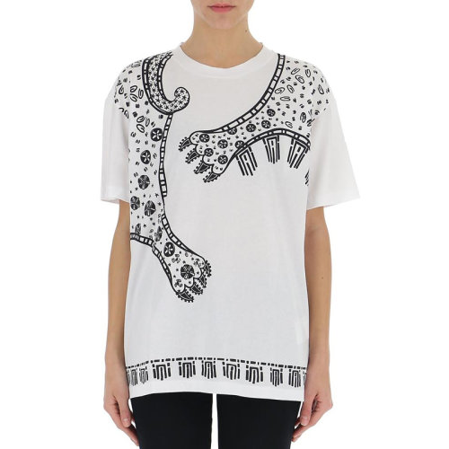 Valentino/華倫天奴 女士白色棉質(zhì)虎爪印花圓領(lǐng)短袖T恤 PB3MG06Z-3TP-0BO